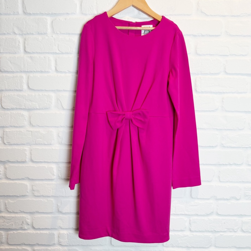 Milly Minis Hot Pink Dress Front Bow Detail Long Sleeves Hidden Zip Back NWT 14
